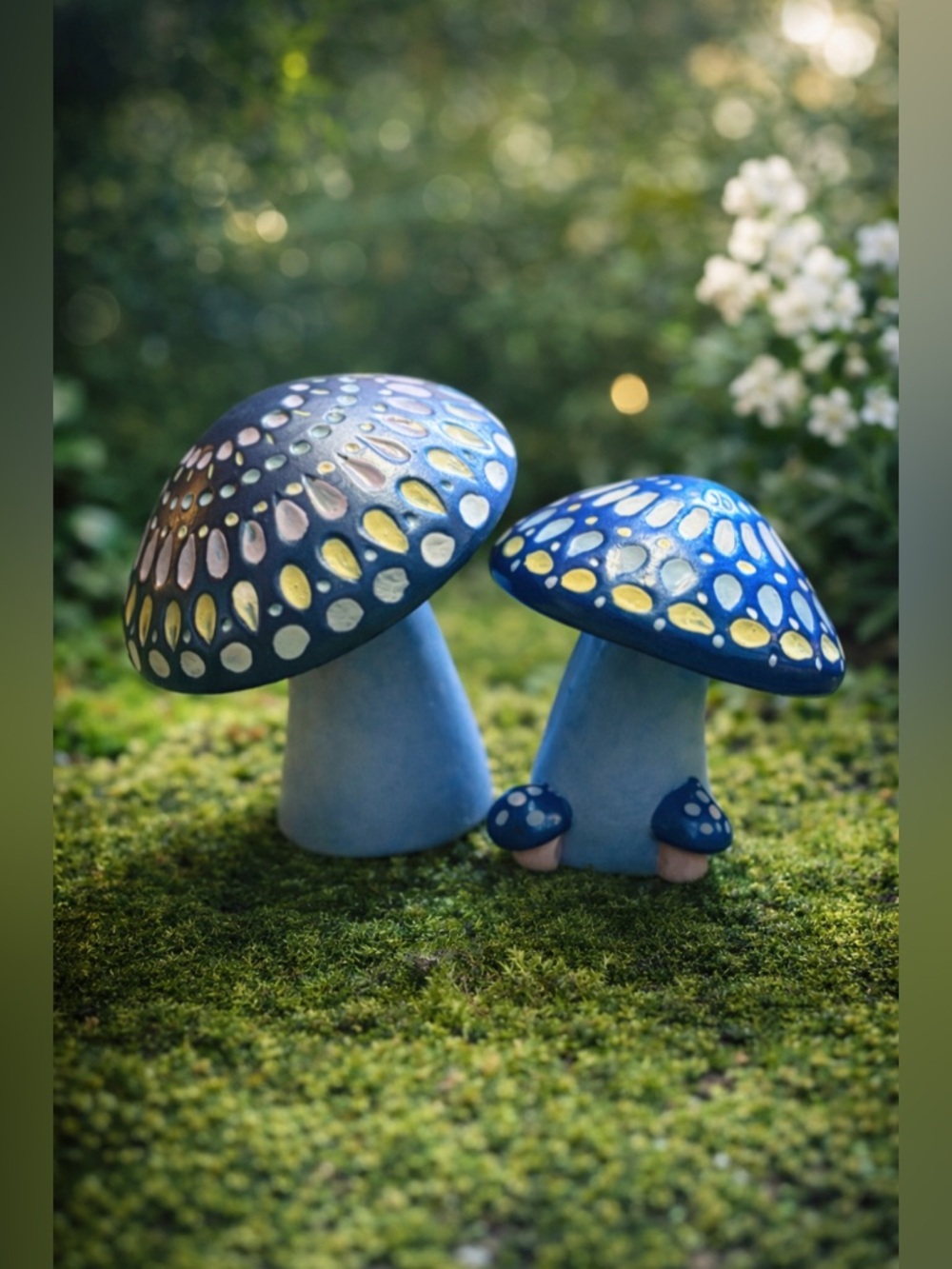 Whimsical Colourful Ceramic Blue Mushroom Decor Home Garden Kids Party Enchanted